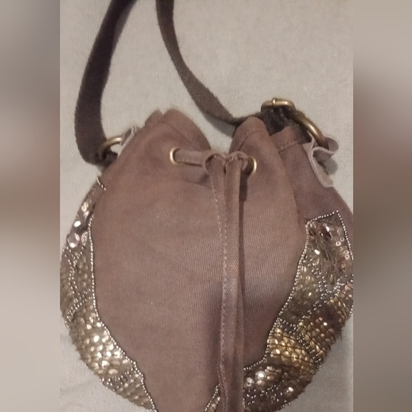 American eagle outfitters brown canvas drawstring pouch purse - Picture 5 of 7